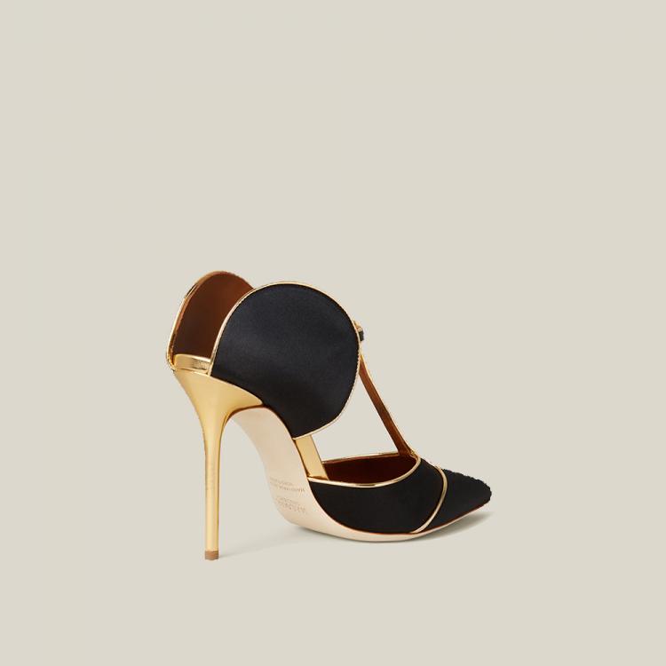 Pre Owned Malone Souliers Black Imogen Satin Heels Size IT 39.5