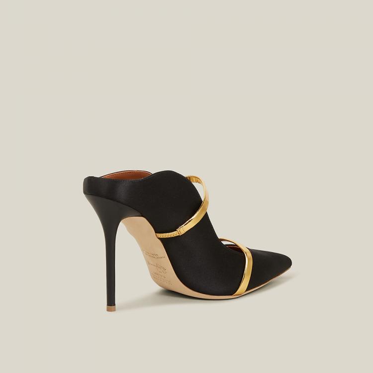 Pre Owned Malone Souliers Black Maureen Satin Mules Size IT 40.5