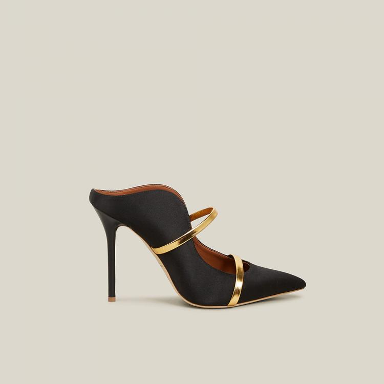 Pre Owned Malone Souliers Black Maureen Satin Mules Size IT 41.5