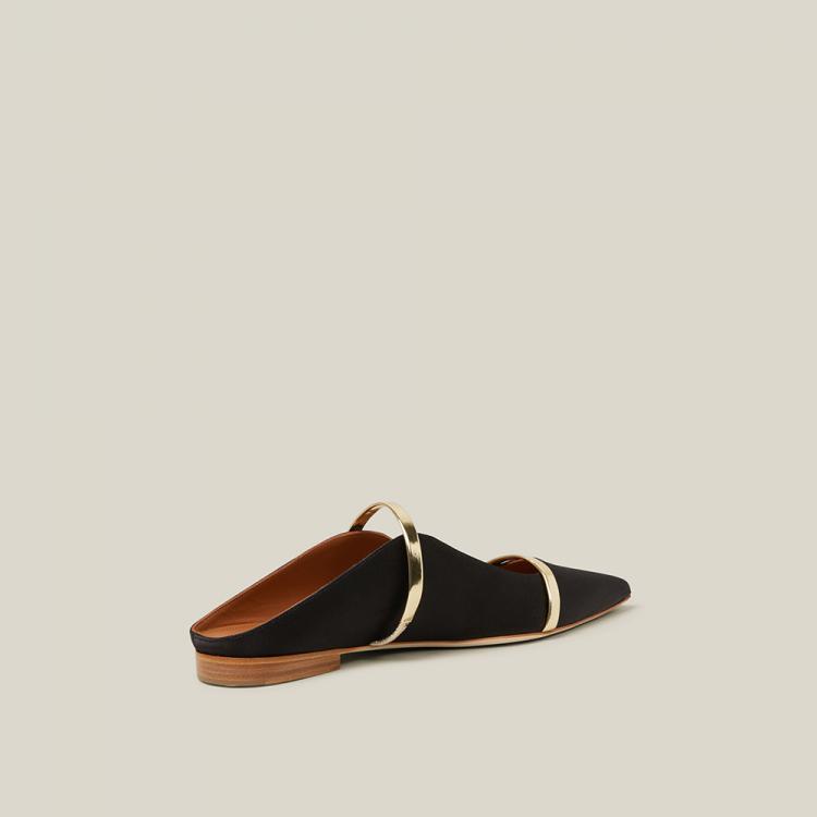 Pre Owned Malone Souliers Black Maureen Satin Slippers Size IT 36