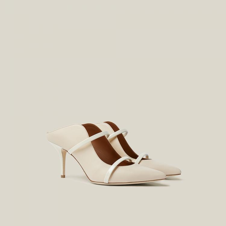 Pre Owned Malone Souliers Cream Maureen Leather Point-Toe Mules Size IT 39