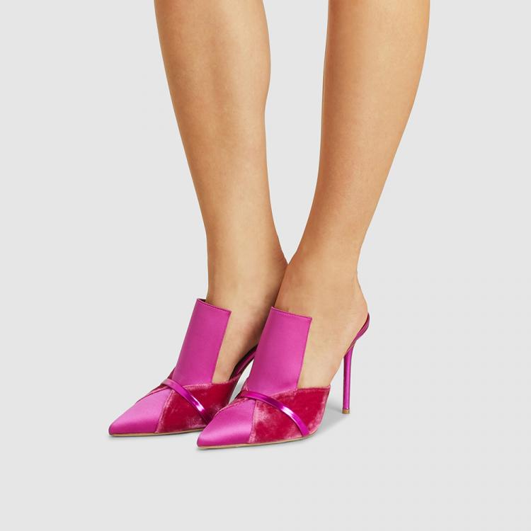 Pre Owned Malone Souliers Pink Danielle Satin and Velvet Mules Size IT 37