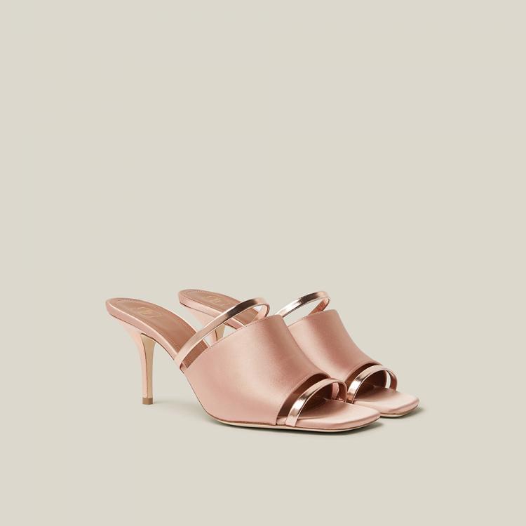 Pre Owned Malone Souliers Pink Laney Metallic Leather and Satin Mules Size IT 38.5