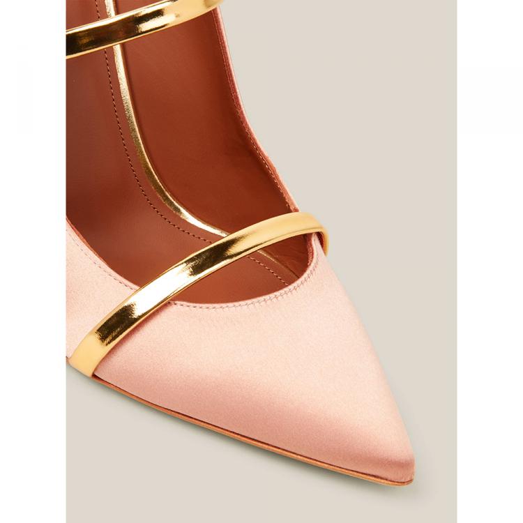 مملوكة مسبقًا Malone Souliers Pink Maureen Leather-Trimmed Satin Mules Size IT 37
