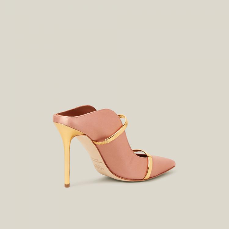 Pre Owned Malone Souliers Pink Maureen Leather-Trimmed Satin Mules Size IT 41.5