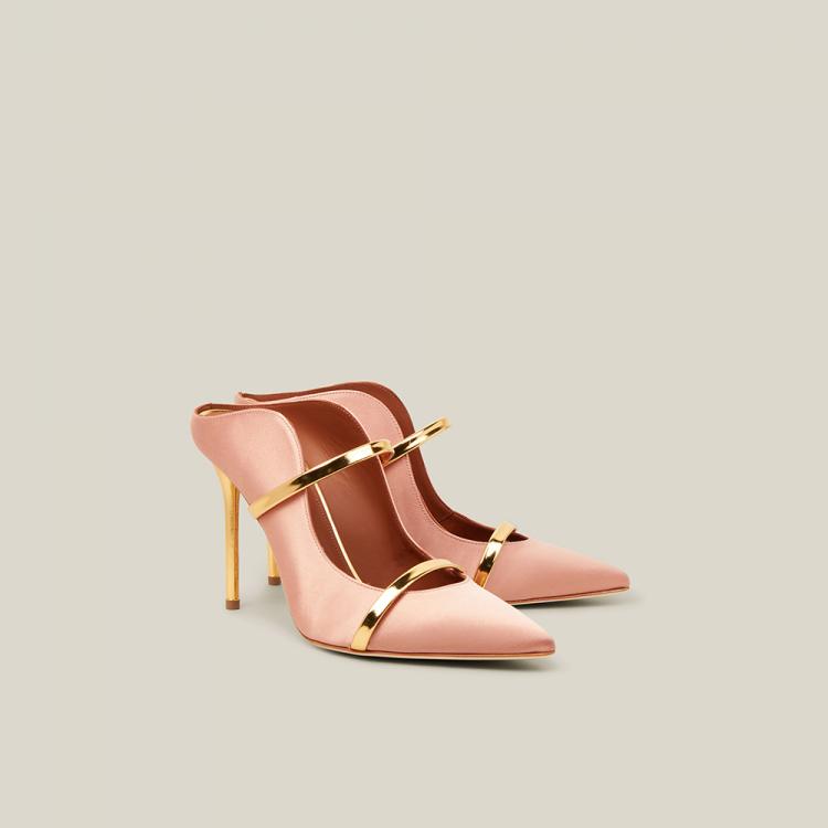Pre Owned Malone Souliers Pink Maureen Leather-Trimmed Satin Mules Size IT 41.5