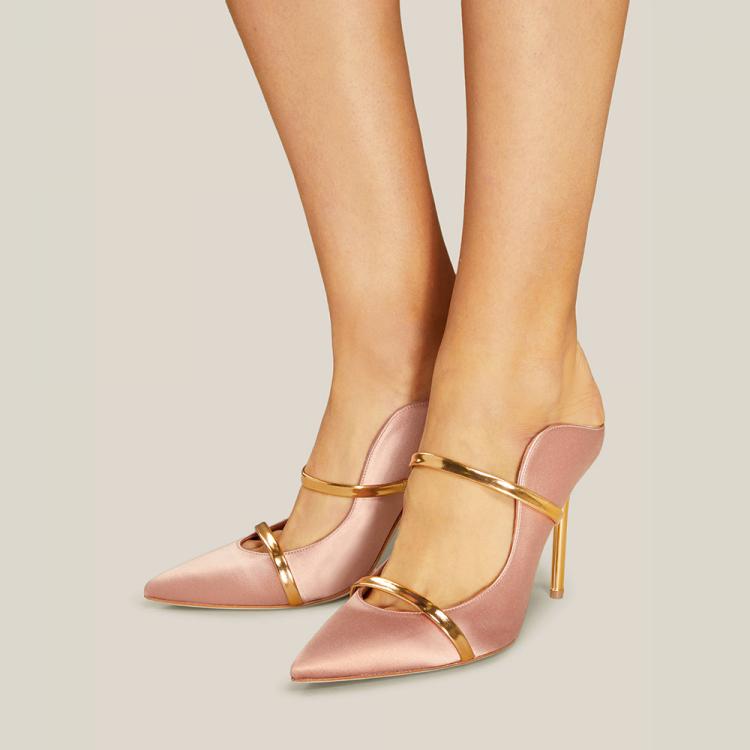 Pre Owned Malone Souliers Pink Maureen Leather-Trimmed Satin Mules Size IT 41.5