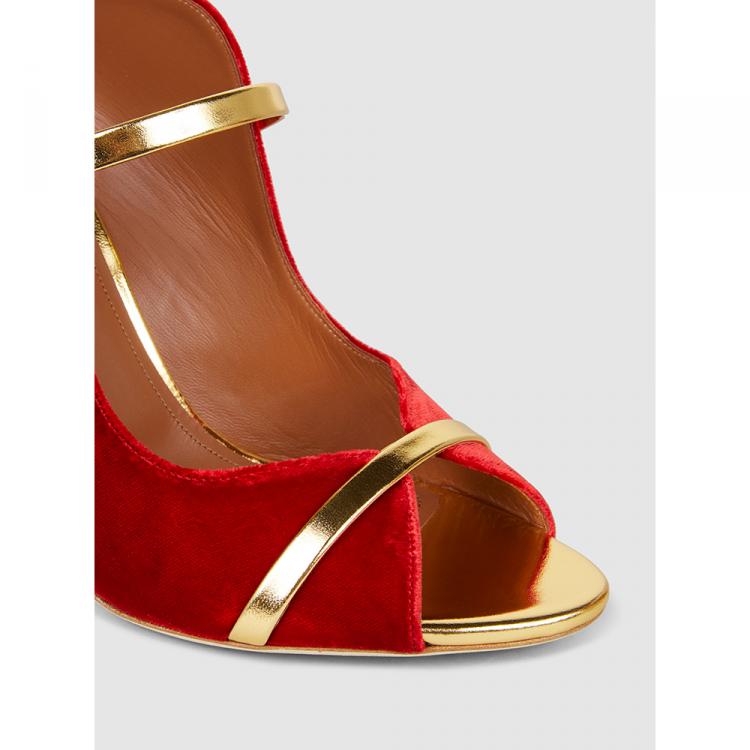 مملوكة مسبقًا Malone Souliers Red Mika Velvet Sandals Size IT 39