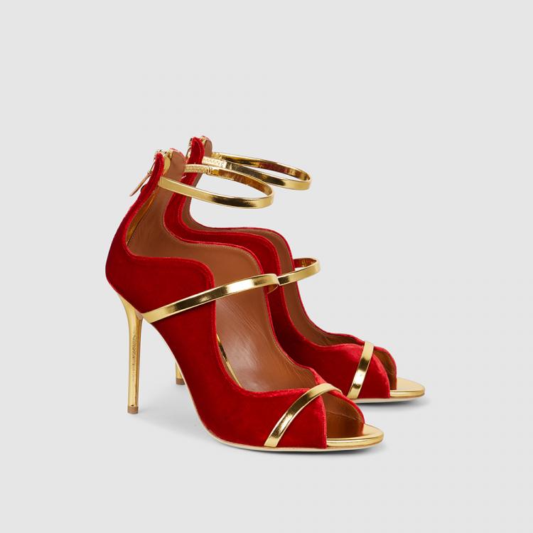 مملوكة مسبقًا Malone Souliers Red Mika Velvet Sandals Size IT 39