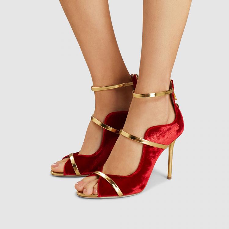 مملوكة مسبقًا Malone Souliers Red Mika Velvet Sandals Size IT 39
