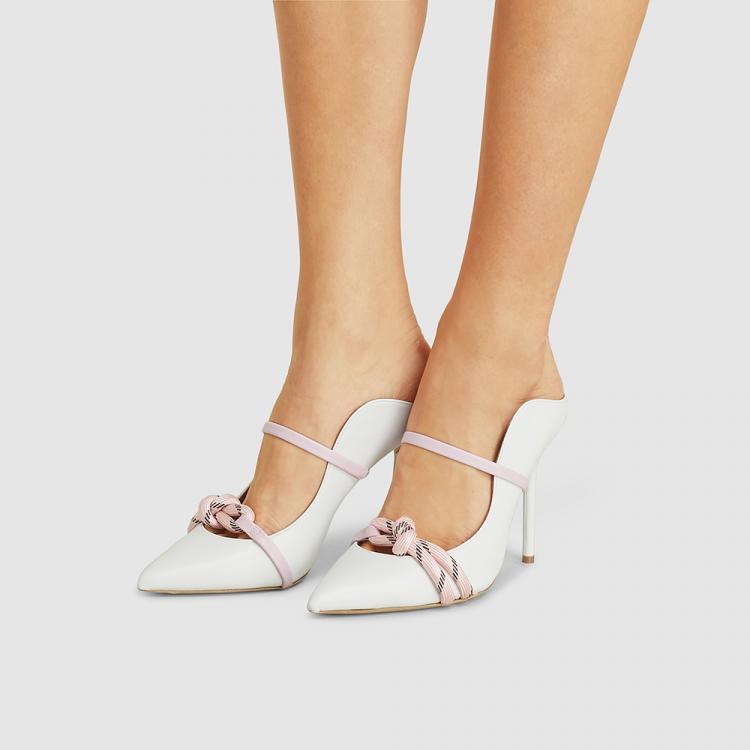 Pre Owned Malone Souliers White Farrah Rope-Detailed Leather Pumps Size IT 40