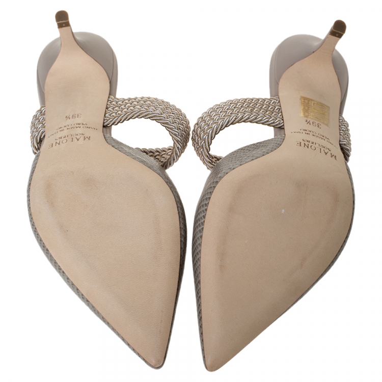 Pre Owned Malone Souliers Grey Lizard Leather Maisie Mule Sandals Size 39.5