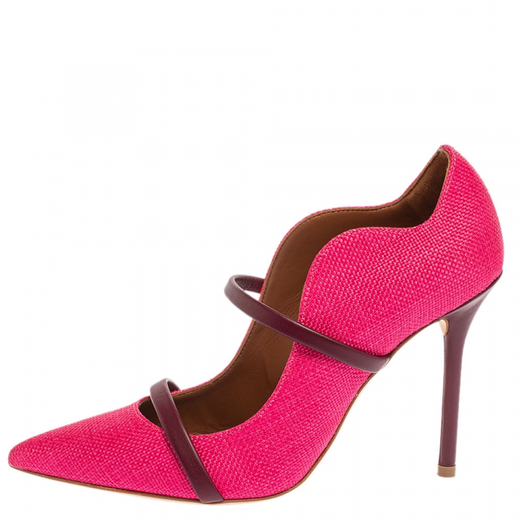 Pre Owned Malone Souliers Pink Raffia Maureen Pointed Toe Pumps Size 35