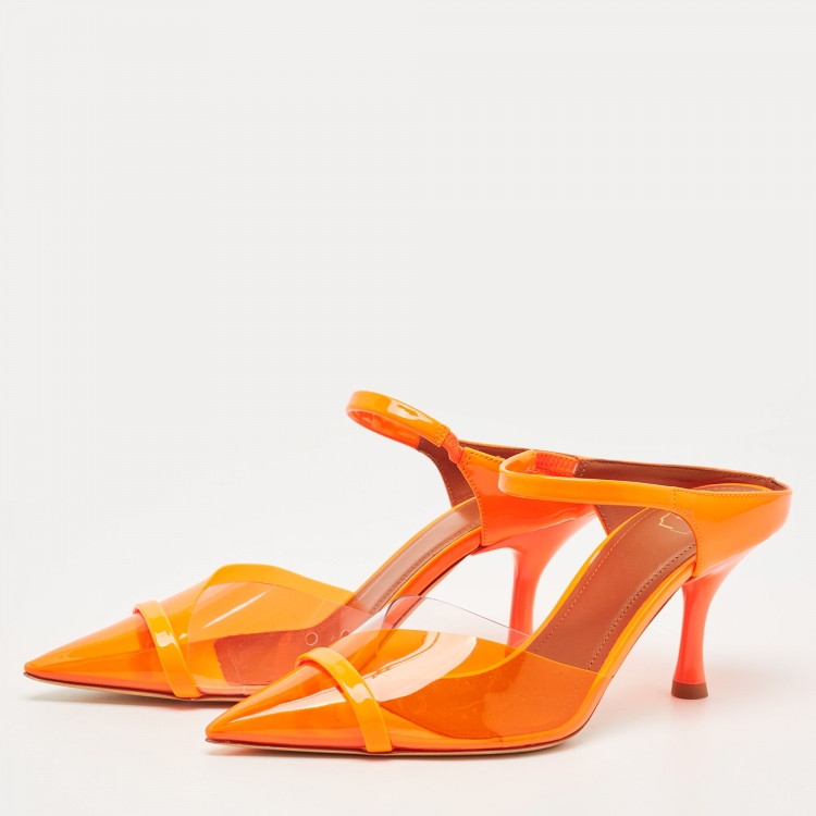 Pre Owned Malone Souliers Neon Orange PVC and Patent Leather Iona Mules Size 36