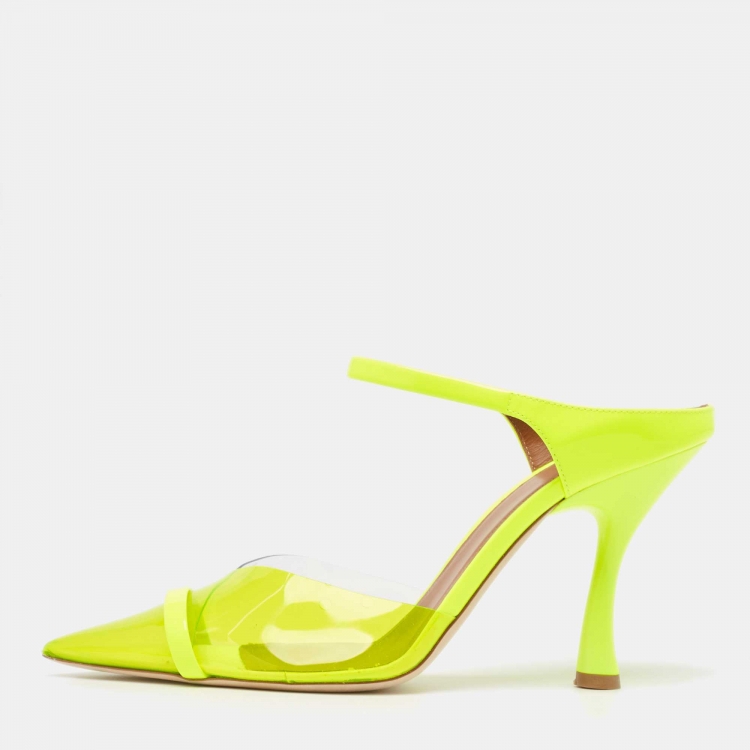 Malone Souliers Neon Yellow PVC and Patent Leather Lona Mules Size