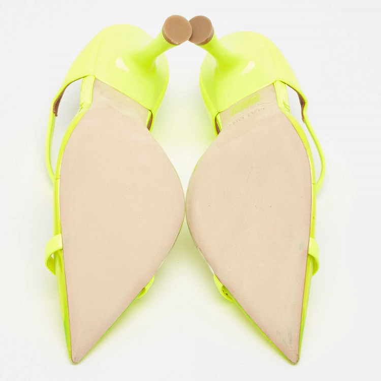 Pre Owned Malone Souliers Neon Yellow PVC and Patent Leather Iona Mules Size 38.5