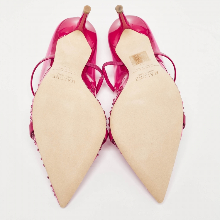 Pre Owned Malone Souliers Pink PVC Crystal Embellished Maureen Mules Size 37