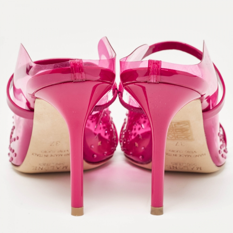 Pre Owned Malone Souliers Pink PVC Crystal Embellished Maureen Mules Size 37