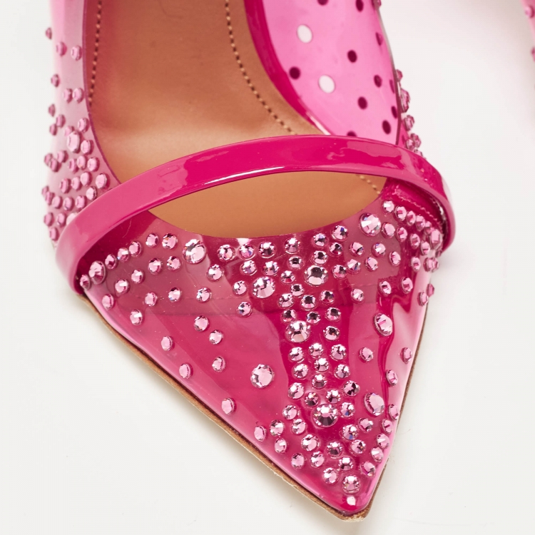 Pre Owned Malone Souliers Pink PVC Crystal Embellished Maureen Mules Size 37