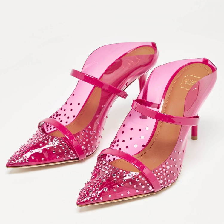 Pre Owned Malone Souliers Pink PVC Crystal Embellished Maureen Mules Size 37