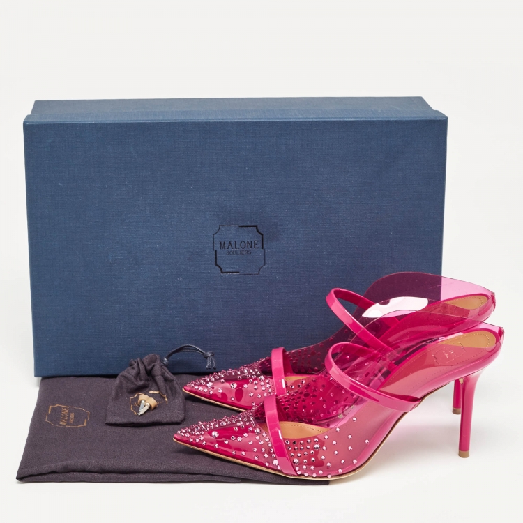 Pre Owned Malone Souliers Pink PVC Crystal Embellished Maureen Mules Size 37