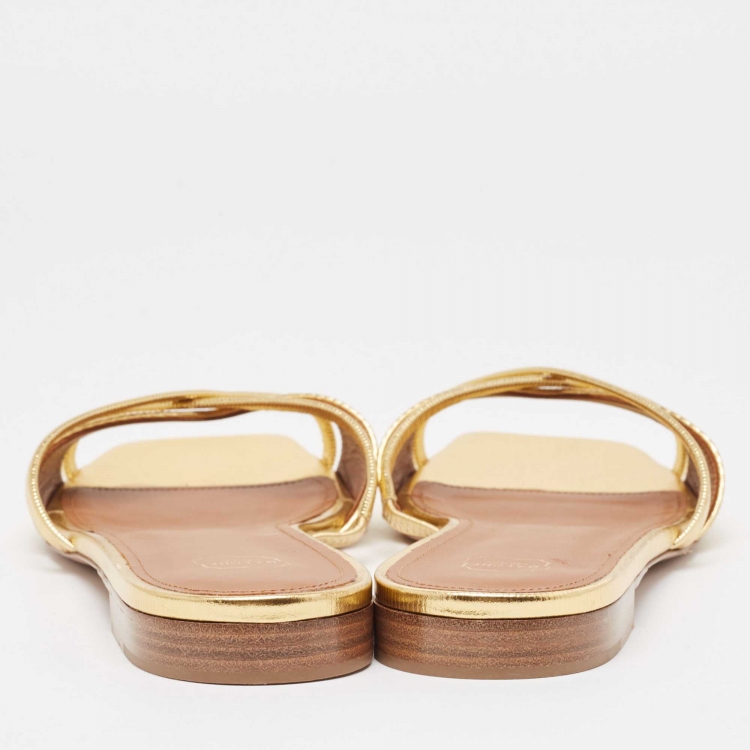 Pre Owned Malone Souliers Gold Textured Leather Penn Flat Slides Size 41