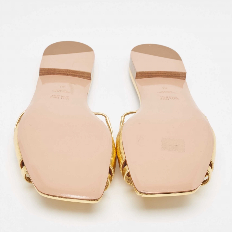 Pre Owned Malone Souliers Gold Textured Leather Penn Flat Slides Size 41