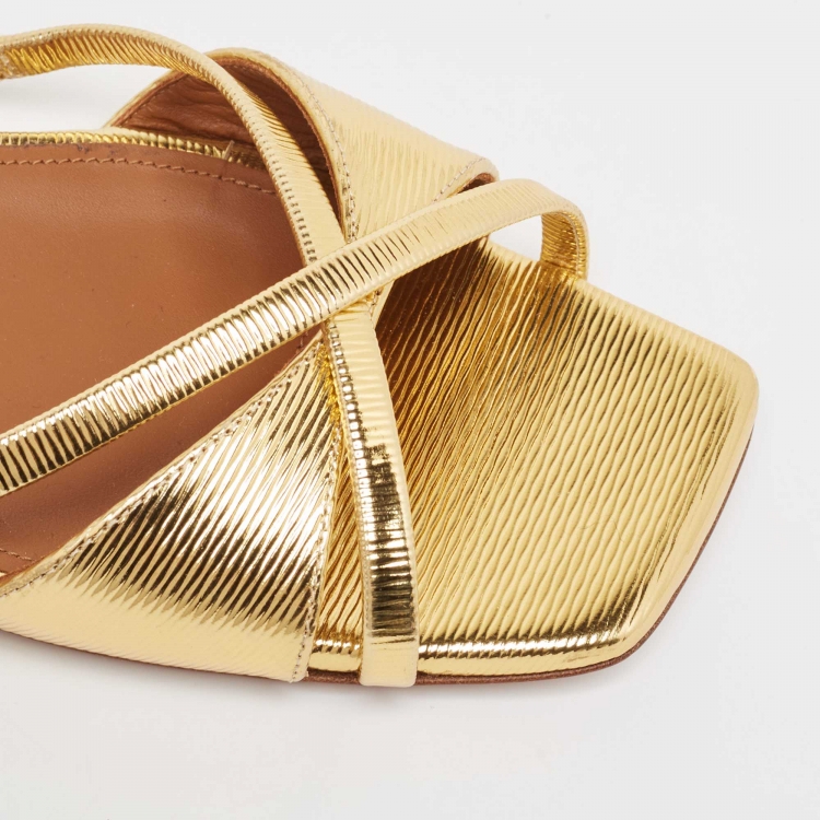 Pre Owned Malone Souliers Gold Textured Leather Penn Flat Slides Size 41