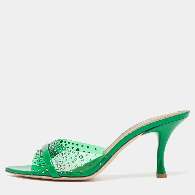 Pre Owned Malone Souliers Green PVC and Patent Leather Embellished Open Toe Slide Sandals Size 40