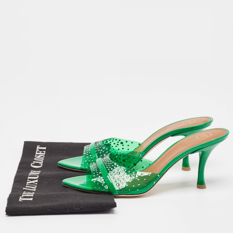 Pre Owned Malone Souliers Green PVC and Patent Leather Embellished Open Toe Slide Sandals Size 40