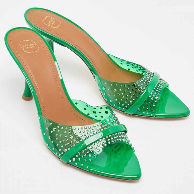 Pre Owned Malone Souliers Green PVC and Patent Leather Embellished Open Toe Slide Sandals Size 40