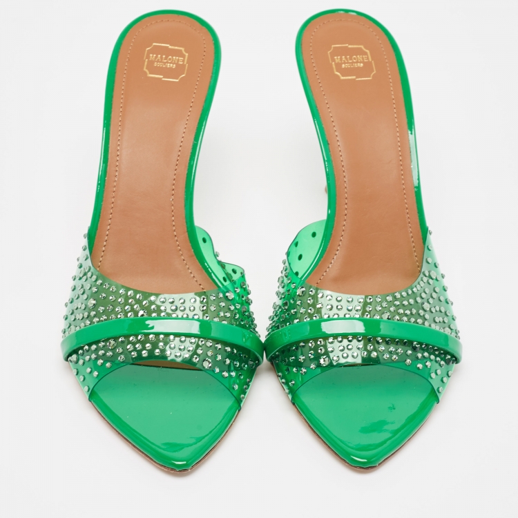 Pre Owned Malone Souliers Green PVC and Patent Leather Embellished Open Toe Slide Sandals Size 40