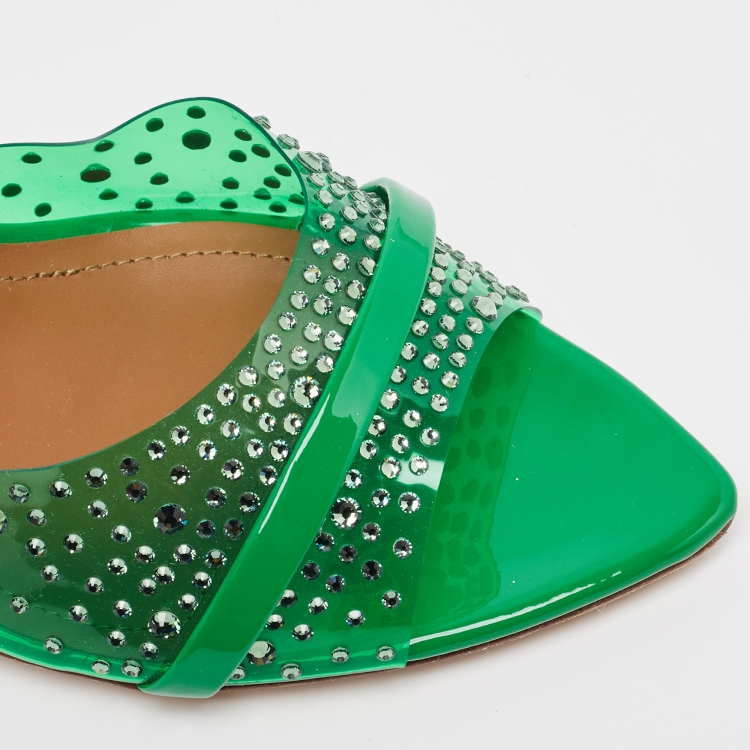 Pre Owned Malone Souliers Green PVC and Patent Leather Embellished Open Toe Slide Sandals Size 40