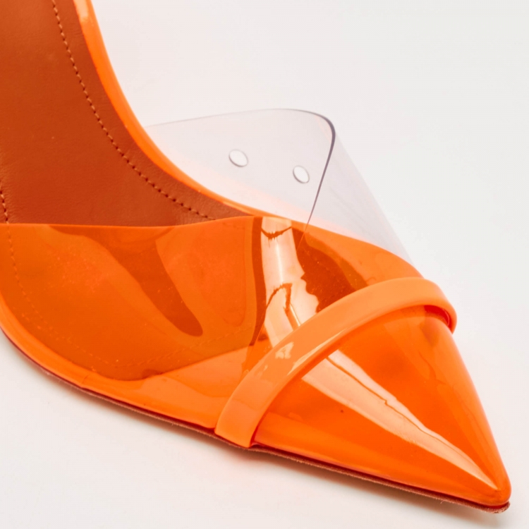 Pre Owned Malone Souliers Neon Orange PVC and Patent Leather Iona Mules Size 37