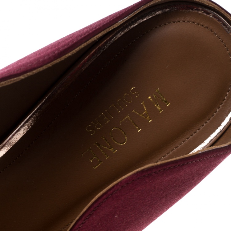 Pre Owned Malone Souliers Burgundy Satin Maureen Pointed Toe Mules Size 39.5