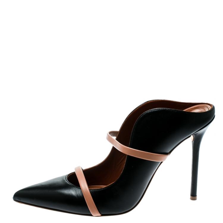 Pre Owned Malone Souliers Black Leather Slip On Pointed Toe Sandals Size 39.5