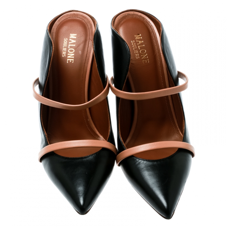 Pre Owned Malone Souliers Black Leather Slip On Pointed Toe Sandals Size 39.5