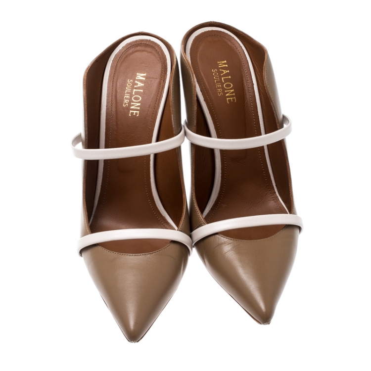 Pre Owned Malone Souliers Brown Leather Slip On Pointed Toe Sandals Size 39.5