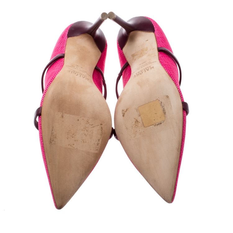 Pre Owned Malone Souliers Pink/Purple Canvas Maureen Pointed Toe Pumps Size 38.5