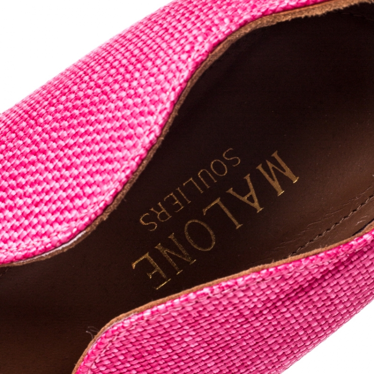 Pre Owned Malone Souliers Pink/Purple Canvas Maureen Pointed Toe Pumps Size 38.5