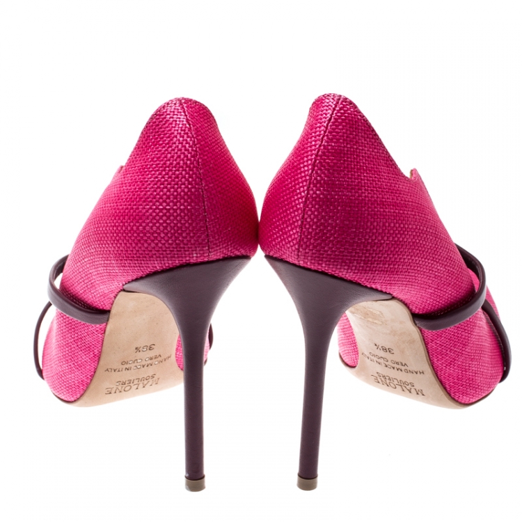 Pre Owned Malone Souliers Pink/Purple Canvas Maureen Pointed Toe Pumps Size 38.5