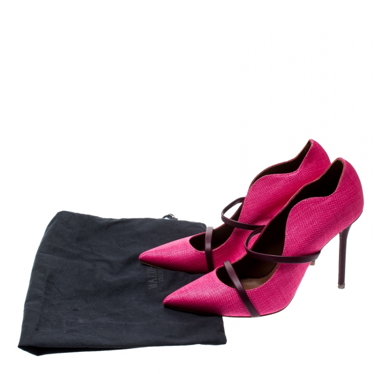 Pre Owned Malone Souliers Pink/Purple Canvas Maureen Pointed Toe Pumps Size 38.5