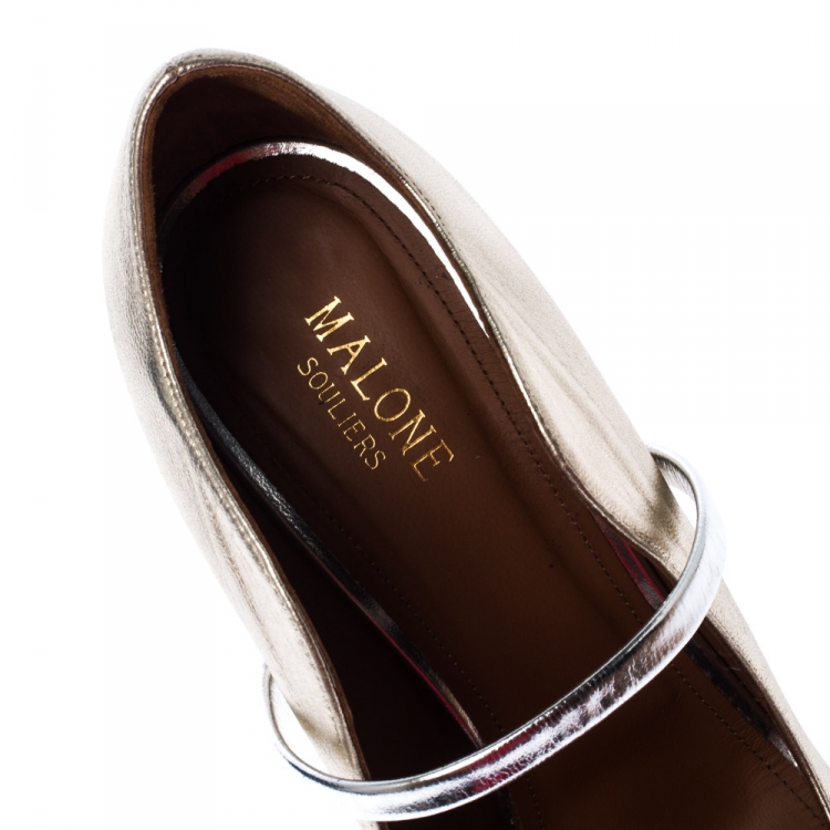 Pre Owned Malone Souliers Metallic Gold Leather Maureen Pumps Size 40.5