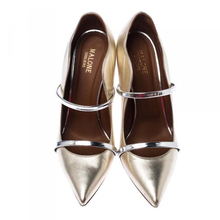 Pre Owned Malone Souliers Metallic Gold Leather Maureen Pumps Size 40.5