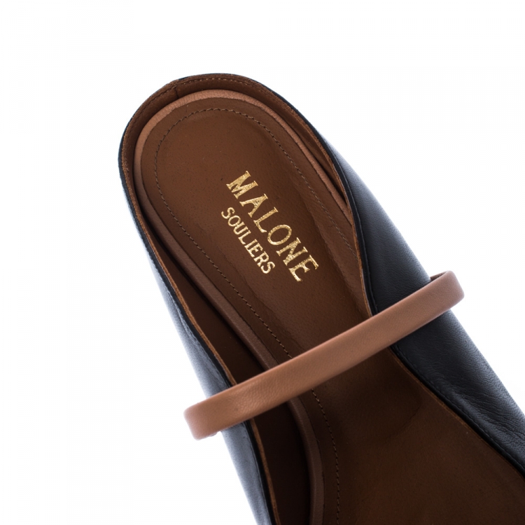 Pre Owned  Malone Souliers Black/Beige Leather Pointed-Toe Flats Size 35.5