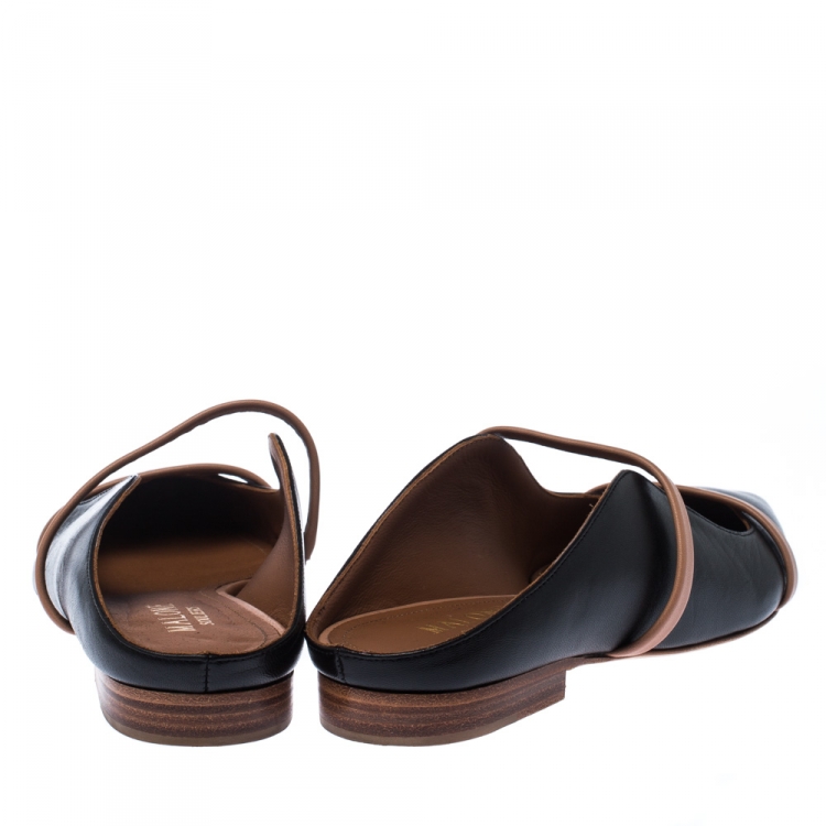 Pre Owned  Malone Souliers Black/Beige Leather Pointed-Toe Flats Size 35.5