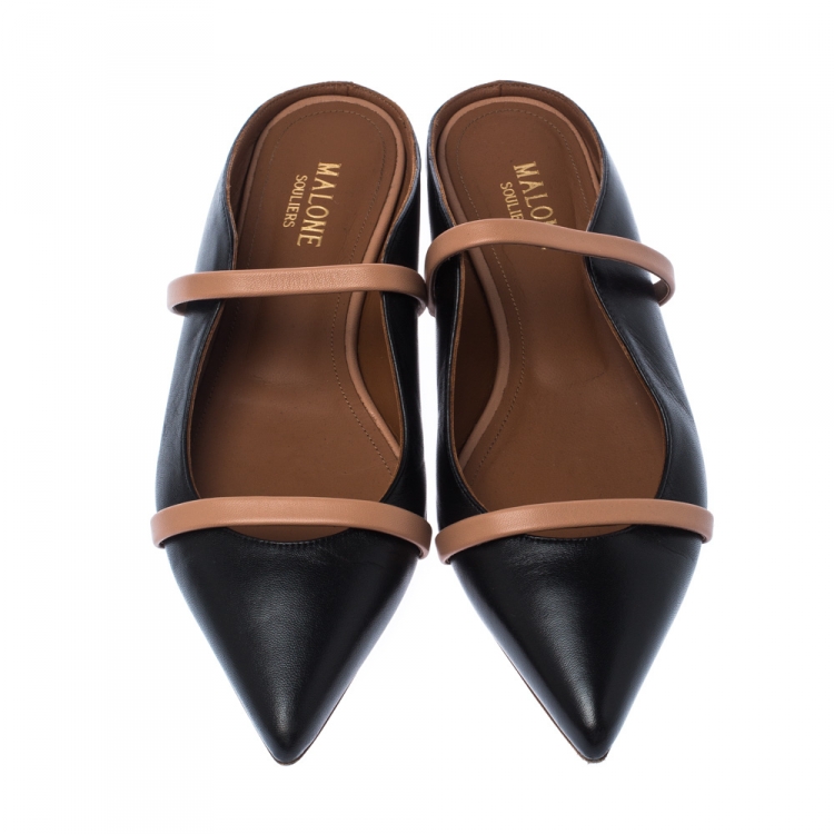 Pre Owned  Malone Souliers Black/Beige Leather Pointed-Toe Flats Size 35.5