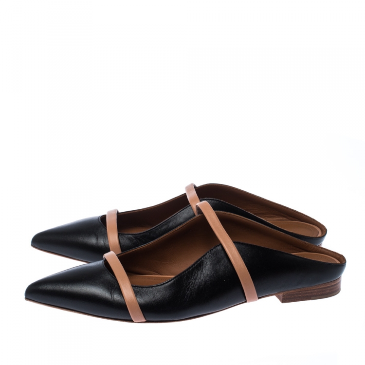 Pre Owned  Malone Souliers Black/Beige Leather Pointed-Toe Flats Size 35.5