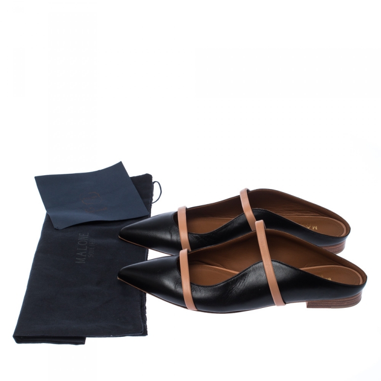 Pre Owned  Malone Souliers Black/Beige Leather Pointed-Toe Flats Size 35.5