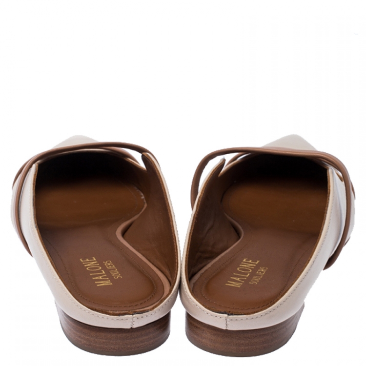 Pre Owned Malone Souliers Beige/Brown Leather Maureen Pointed Toe Mules Size 35.5
